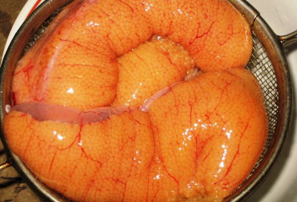 неочищенная икра на дуршлаге