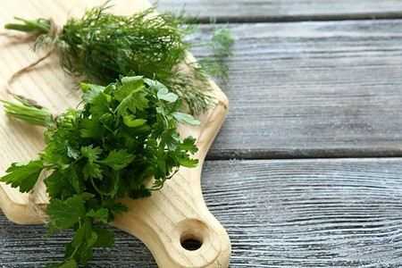 Петрушка и укроп на доске Петрушка и укроп на доске