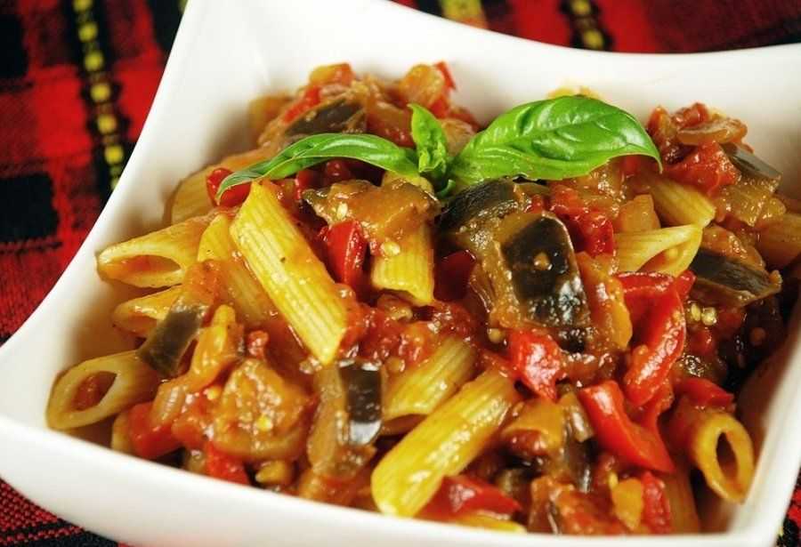 Макароны с баклажанами-гриль