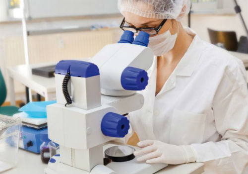 исследование через микроскоп в лаборатории