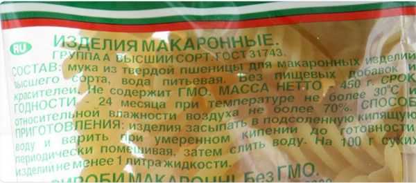 Состав макарон