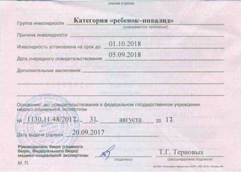 Свидетельство о статусе инвалида.